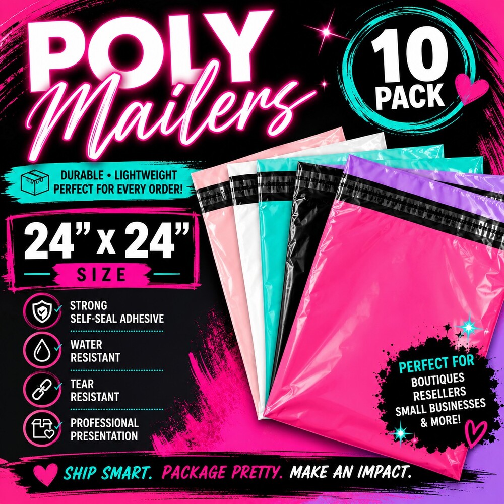 10 Pack 24x24 Poly Mailers Colorful Self-Seal Water Resistant Tear Resistant - B